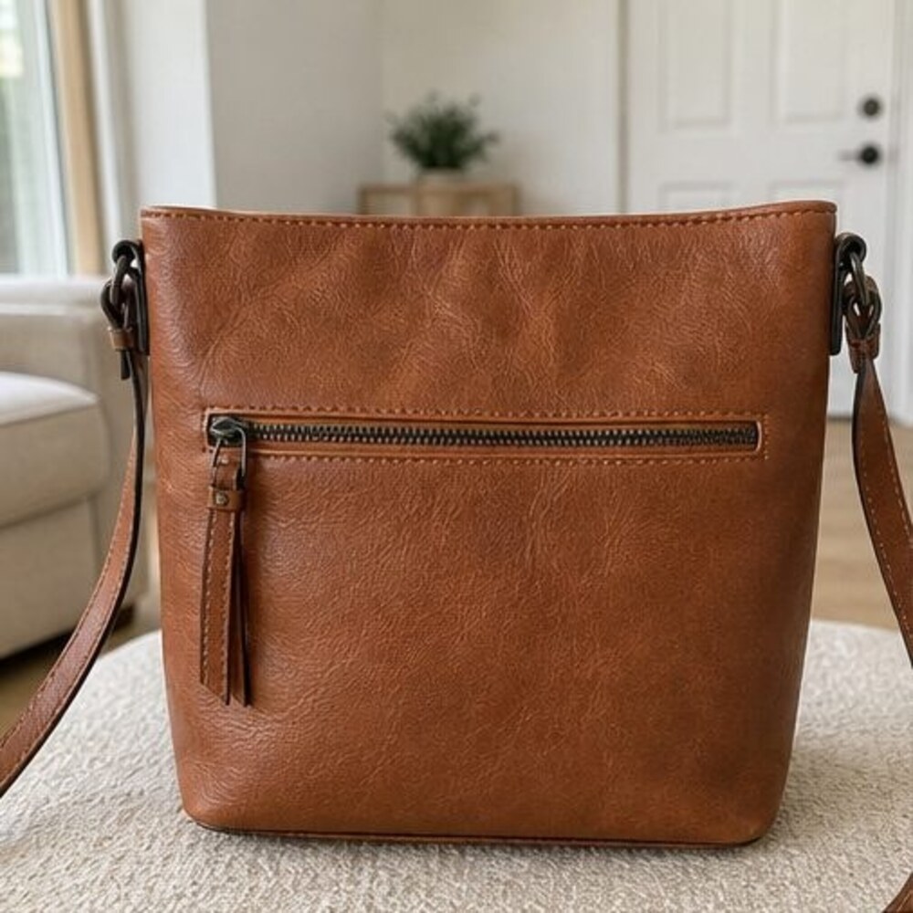 Cognac Faux Leather Bag